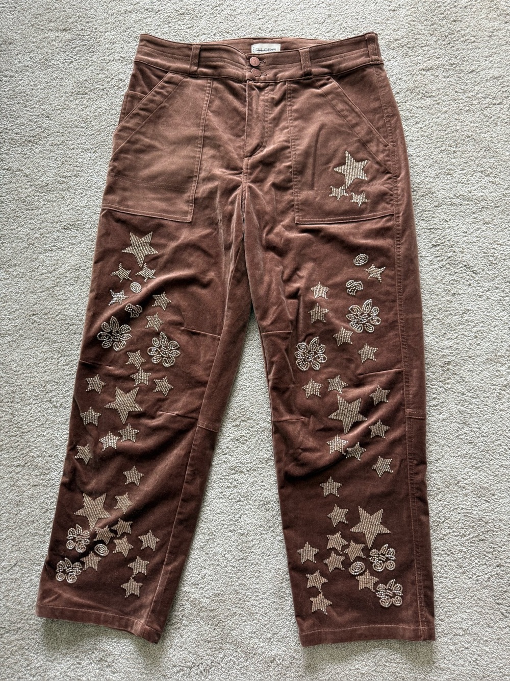Anthropologie Pilcro The Wanderer Velvet Applique Star Pants Brown 29